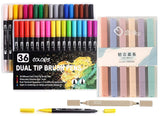 Corslet 42 Pcs Dual Tip Colour Markers Set - 36 Pc Brush Pens & 6 Pc Aesthetic Highlighter Pen Pastel Highlighter Set Sketch Col