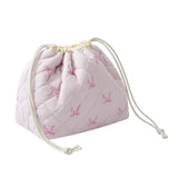RSRSLEII Small Cotton Quilted Drawstring Makeup Bag, Cute Coquette Drawstring Cosmetic Bag with Canvas Lining, Aesthetic Travel