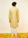 Manyavar Mens Yellow Art Silk Jacquard Kurta Pyjama Set Yellow 2Xl