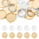 Beadthoven 32Pcs Diy Pendant Trays Kit, 16Mm Round Bezel Pendant Trays Blanks Real 18K Gold Plated Brass Cabochon Settings With