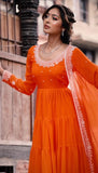 Fashion Basket Georgette Anarkali Dress For Women Orange M