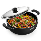 nolta HS Nonstick Deep Kadai (24 cm) Stainless Steel Lid, 3Layer Coating