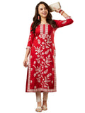 Anni Designer Women'S Cotton Blend Chikankari Embroidered Straight Kurta (Pot Red-Bgt_M_Red_Medium),Red,M