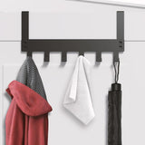 COINCE Over The Door Hook Hanger with Six Hooks for Coats Jackets Towels Bags Scarves Belts | Matte Black Steel Wall Mounted Clo
