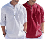 Bellstone Men'S Cotton Solid Regular Fit Dress Shirt (Kurta1500_Combo_White & Burgundy_Xl)