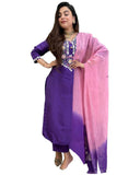 Anni Designer Women'S Cotton Blend Straight Embroidered Kurta With Pant & Dupatta (Shampa Begani_L_Begani_Large),Begani,L