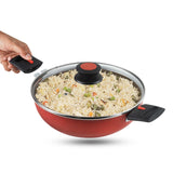 Vinod Popular Aluminium Non Stick Kadai with Detachable, Removeable Handles 2.5 Litre, 24 cm / 3 mm Thick/Kadhai with Glass Li