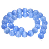 HARFINGTON 32pcs Light Blue Cat's Eye Stone Beads 12mm Round Smooth Gemstone Crystal Loose Bead for Jewelry Making Bracelets Nec
