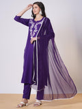 Gosriki Women'S Rayon Viscose Embroidered Straight Kurta With Pant & Dupatta (Jayashuda Begani-Vks01-Gs_L_Begani_Large),Begani,,B0DTK66HV5