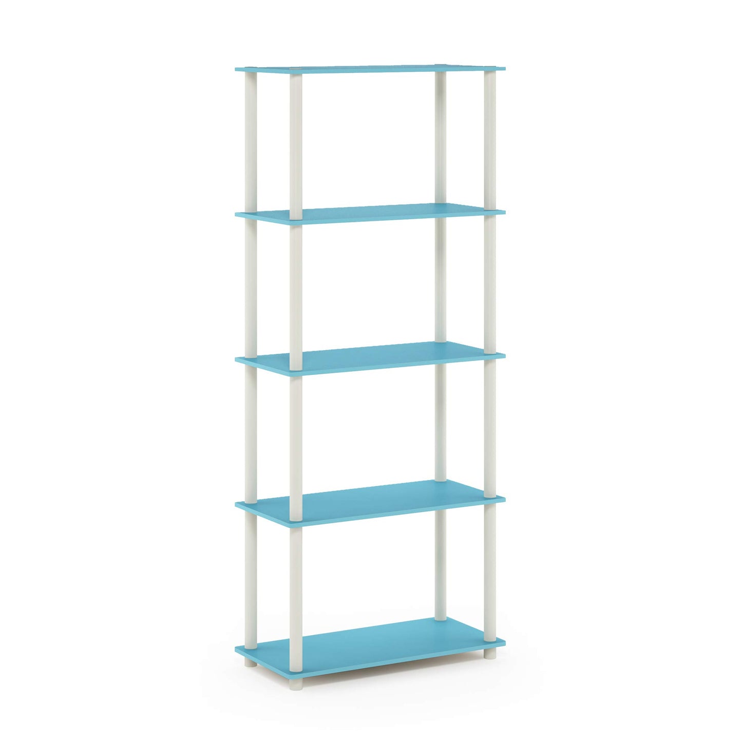 Furinno Turn-N-Tube 5-Tier Multipurpose Shelf / Display Rack / Storage Shelf / Bookshelf, Round Tubes, Light Blue/White