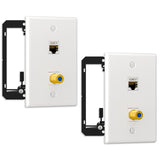 FGB 2 Pack Single Gang Ethernet Coax Wall Plate with Mounting Bracket, 1x Cat7 Shielded Ethernet Port and 1x Gold-plated Coax F