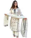 Anni Designer Women'S Rayon Blend Straight Embroidered Kurta With Pant & Dupatta (Devanagri White_Xxl_White_Xx-Large),White,2XL