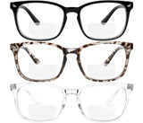 Yogo Vision Bifocal Reading Glasses for Women Men Rectangle Multifocal Readers Fashion Nerd Eyeglasses 3 Pack: Black, Clear, Gre
