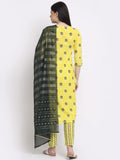 Anni Designer Women'S Cotton Straight Kurta With Pant & Dupatta (Kptd-Cot-10004-Green_M_Green_Medium),Green,M,Cotton Blend,Straight,Kurta, Pants, Scarf