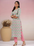 Gosriki Women'S Rayon Blend Straight Printed Kurta With Pant (Napi Green-Gs_M_Green_Medium),Green,,B0CYGP71HT