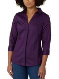 Riders By Lee Indigo Womens Easy Care Sleeve Woven Shirt Purple Pennant Large -Like New