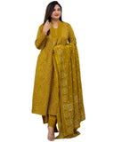 Anni Designer Women'S Rayon Viscose Anarkali Printed Kurta With Pant & Dupatta (Vangala Mehandi_Xl_Mehandi_X-Large),Mehandi,XL
