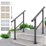 DIYHD 3 Step Handrail for Outdoor,Powder Coated Iron Stair Railing,Black Hand Rails for Indoor, Porch,Deck,2 Pack