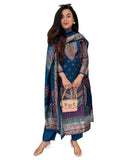 ANNI Designer Womens Rayon Viscose Printed Dupatta Straight Cropped Trousers, blue, XXL