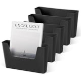 YOHOM No Drilling File Holder Wall Mails Magazines Organizer Adhesive Door Mount, Single Pocket, (White 1) (BLACK, 5 PCS)