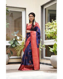 Flosive Womens Present Banarasi Soft Lichi Silk Saree Beautiful Jacquard Rich Pallu Design Work Zari Woven Kanjivaram Silk Style Saree With Soft Lichi Silk Blouse Piece Ayn Ritch (Blue)
