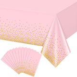 12 Pack Pink and Gold Plastic Tablecloth for Parties, Pink Disposable Table Cloth for Rectangle Tables, Gold Stamping Dot Confet