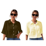 Toplot Shirt For Women || V-Collar Solid Crop For Woman || Half Sleeves For Women || Oversized Shirt For Woman (V-Crop-Shirt-5183-5183-Brown-Yellow-M),Brown-Yellow,,B0FBGBFJ4B