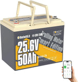 Power Queen 24V 50Ah Bluetooth LiFePO4 Battery, Smart Lithium Battery with Low-Temp Protection,1280Wh Energy & BCI Group 24 for