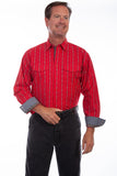 Scully Mens Skull Striped Long Sleeve Pearl Snap Western Shirt - PS-093-RED