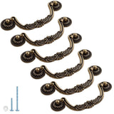 ESreake 6PCS Antique Bronze Drop Bail Pulls,Vintage Carved Cabinet Pulls Handles,3.8 Hole Centers Retro Drawer Knob,Texture on H