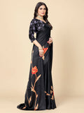 Rangita Women Abstract Printed Crepe Saree With Blouse Piece - Black (Size 5.5 Mtr)