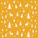 45 x 36 Christmas Reindeer Snowmen Trees Snowflakes Ornaments on Gold 100% Cotton Fabric