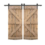 40 in. x 84 in. K Series Light Brown Stained DIY Wood Double Bi-Fold Barn Doors with Sliding Hardware Kit