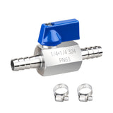 1/4 Inch Barb Ball Valve, Genuine 304 Stainless Steel Inline Water Shut Off Valve, Hose Barb Fitting with 2 Hose Clamps for Wate