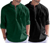 Bellstone Men'S Cotton Blend Solid Regular Fit Dress Shirt (Kurta1500_Combo_D Green & Black_Xl_Dark
