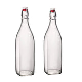 Bormioli Rocco 33.75oz Swing Bottle (Set of 2) - Reusable Glass with Airtight Leakproof Swing Tops, BPA-Free Office Water Bottle