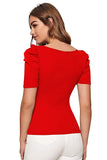 Wedani Women'S Casual Puff Sleeves Solid Top (X-Large Red),Red,XL,Polyester,Regular,
