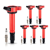 ENA Pack 6 Red UF487 Ignition Coil with 5325 Spark Plug 3.5 V6 Compatible with Lexus Toyota Avalon Highlander Camry Highlander R