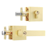 Leydebong 1 Pack Gold Entry Door Locksets with Single Cylinder Deadbolt, Front Door Lock Set, Heavy Duty Entrance Lever Door Han