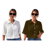 Toplot Shirt For Women || V-Collar Solid Crop For Woman || Half Sleeves For Women || Oversized Shirt For Woman (V-Crop-Shirt-5183-5183-Brown-White-Xs),Brown-White,,B0FBG8JG9W