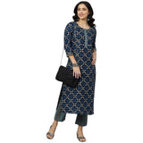 Gosriki Women'S Cotton Blend Printed Straight Kurta With Pant (Toni Bill Blue_New_Xl-Go_Blue_X-Large),Blue,,B0B4FXS95J