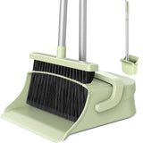 Zeawec Broom with Dustpan Set for Pet Hair & Dust Cleanup, Green