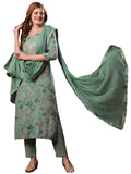 Anni Designer Women'S Rayon Blend Printed Straight Kurta With Pant & Dupatta (Vice Green-Vks02_S_Green_Small),Green,S,,,