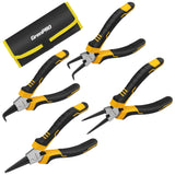 GRENPRO 4-Piece Snap Ring Pliers Set - 7-Inch Internal/External Circlip Pliers Kit (Straight/Bent Jaw, 5/64 Tip) for Ring Remova