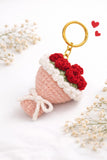 Variq Handmade Crochet Flower Bouquet Keychain For Women & Girls | Cute Aesthetic Woolen Rose Key Ring | Mini Soft Yarn Bag Char