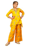 Aj Dezines Kids Coords Set For Girls With Sling Bag | Silk Blend Embroidered Kurti Palazzo Set | Floral Embroidery Coords Set |