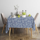 Encasa 4 Seater Dining Table Cloth 145X145 Cm (57X57 In) I Floral Blue Jacquard Style Print On Chambray Homespun Cotton I For Family Gatherings, Parties I Washable - Square