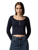 Fyltr Women'S Casual Scoop Neck Henley T-Shirt - Full Sleeves | Fitted Length,Vainly Navy,Vainly Navy,Xl