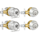Plustool 2 Pack Entry Door Lock and Single Cylinder Deadbolt Combo Set, Keyed Alike Satin Nickel Exterior Door Knobs with Lock&K