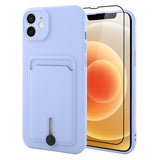 MZELQ TPU Wallet Compatible with iPhone 12 Case, Card Holder Camera Protection Cover + Screen Protector, Push-able Slot for Girl
